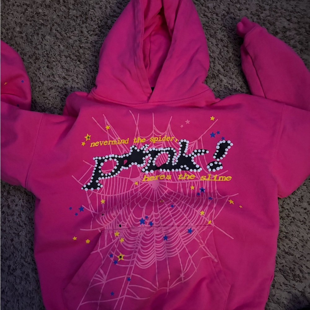 Girls' Hot Pink Graphic Hoodie - Prank Spiderweb Design